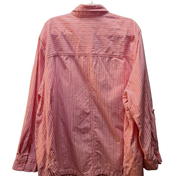 Liz & Me Womens Button Up Pink Size 22/24 100% Cotton Striped Roll-Tab Sleeve - Picture 2 of 13